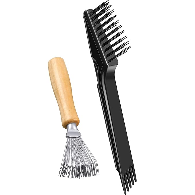 Boao 2 Pieces Hair Brush Cleaning Tool Comb Cleaner Brush Mini Comb Cleaning Hair Remover Tool for Removing Dust Home and Salon Use(Black, Wood Color)