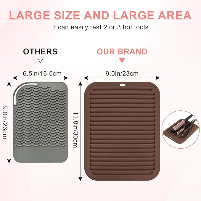 Large Silicone Heat Resistant Mat, Professional Hot Hair Tools Mat for Curling Iron, Flat Iron, Hair Straightener, Portable Hot Pad Cover with Velcro for Travel Home Salon(11.8" x 9.0")