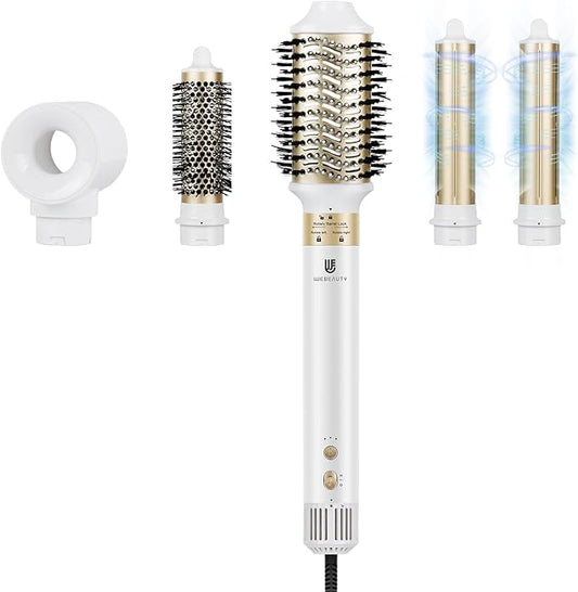 Hair Dryer Brush, webeauty 5 in 1 One Step Professional Hot Air Brush Set for Fast Drying, Curling Drying, Straightening Combing, Hair Styler [Ceramic Coating] [Negative Ion] 110000 RPM (White)