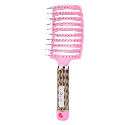 Bsisme Hair Brush, Curved Vented Brush for Faster Blow Drying, Professional Styling Hair Brushes for Women and Men, Paddle Detangling Brush for Wet Dry Curly Thick Straight Hair, Pink