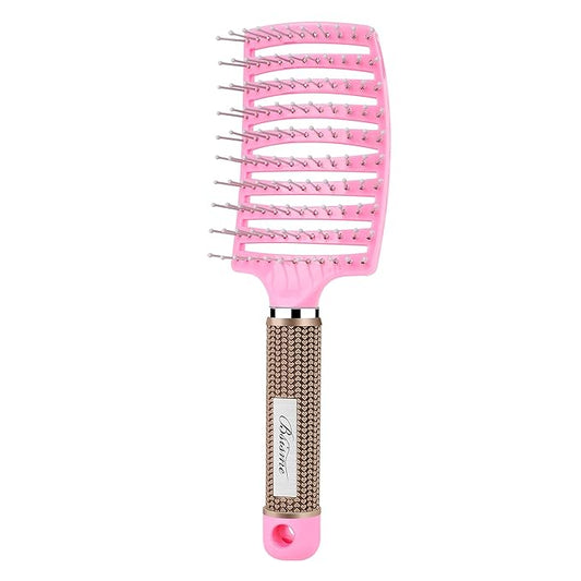 Bsisme Hair Brush, Curved Vented Brush for Faster Blow Drying, Professional Styling Hair Brushes for Women and Men, Paddle Detangling Brush for Wet Dry Curly Thick Straight Hair, Pink
