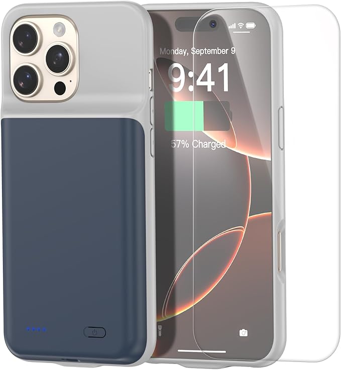 2025 New Upgraded 7000 mAh Travel Battery Case for iPhone 16 Pro Max 6.9inch, Extra Battery Life 15W Fast Charging External Rechargeable Portable Charging Case with HD Tempered Protective Film