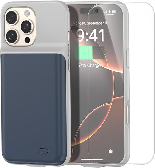 2025 New Upgraded 7000 mAh Travel Battery Case for iPhone 16 Pro Max 6.9inch, Extra Battery Life 15W Fast Charging External Rechargeable Portable Charging Case with HD Tempered Protective Film