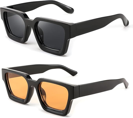FEISEDY Retro 90s Square Sunglasses for Women Men Trendy Chunky Rectangle Sunglasses UV400 Protection B2385