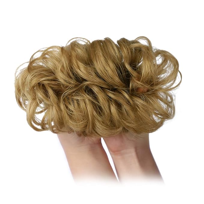 MORICA 1PCS Messy Hair Bun Hair Scrunchies Extension Curly Wavy Messy Bun Hair Synthetic Chignon Hairpieces for Women (27/24# (Strawberry Blonde & Bleach Blonde))