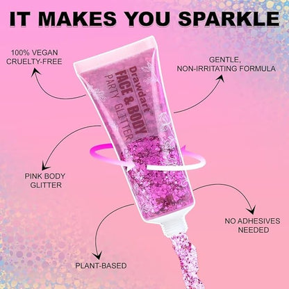 Pink Body Glitter Gel,Singer Concerts Lover Heart Face Glitter Gel,Face Body Chunky Glitter Makeup for Festivals,Raves,Anime Cosplay - Safe for Face 50ml