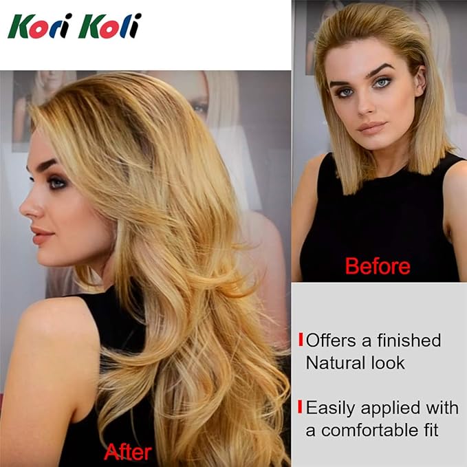 24" Long Straight Wavy Clip in Half Head Tied Wig Blonde Synthetic Hair Extensions For Women 210g 8-22#