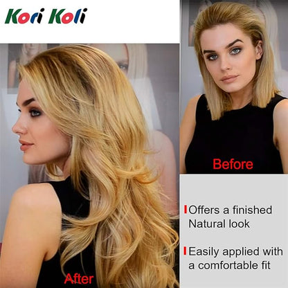 24" Long Straight Wavy Clip in Half Head Tied Wig Blonde Synthetic Hair Extensions For Women 210g 8-22#