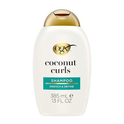 OGX Quenching + Coconut, Curl-Defining Shampoo, Hydrating & Nourishing Curly Hair Shampoo with Coconut Oil, Citrus Oil & Honey, Paraben, Sulfate-Free Surfactants, 13 floz