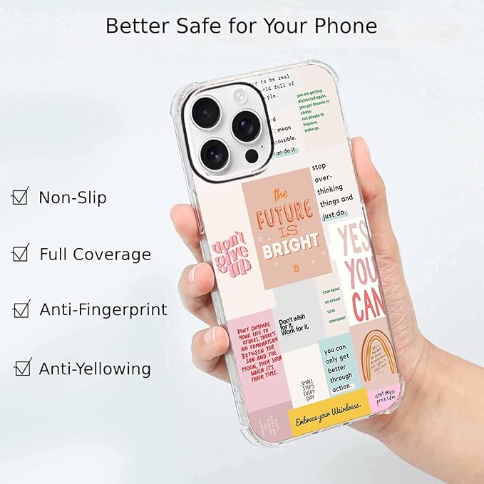 Case for iPhone 16 Pro Max with Motivational Quotes Design,Encouraging Words Collage Pattern for Teen,Soft TPU Bumper Phone Cover(16pm,Positive)
