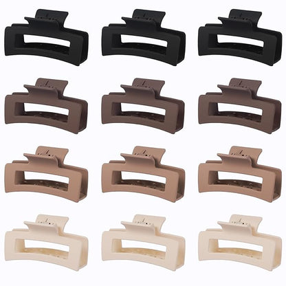 3.5 Inch Medium Hair Claw Clips 12 Pcs Square Claw Clips for Thick and Thin Hair Rectangular Rectangle Hair Clips Jaw Clips Bulk Hair Accessories for women and Girls - Brown