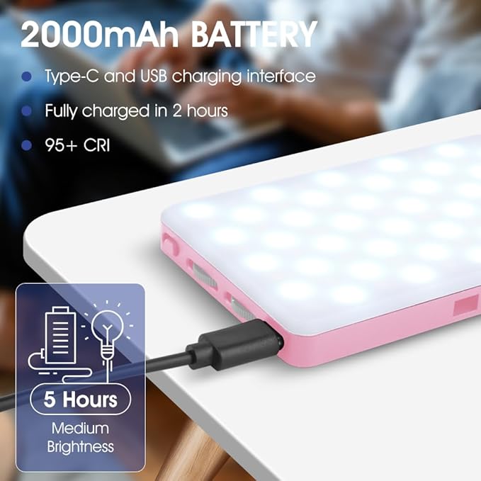 Inspack 80 LED Selfie Light for iPhone, Portable Phone Clip for Tiktok Video Recording, Zoom Calls Lighting Computer, High Power Rechargeable with 3 Light Modes, Laptop Conferencing(Pink)