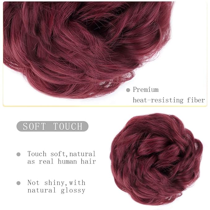 MORICA 2PCS Messy Bun Hair Piece, Fake Hair Messy Bun Scrunchies For Thin Hair Extension Curly Wavy Synthetic Chignon Ponytail Hair Pieces for Women(BUG#)