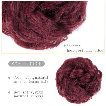 MORICA 2PCS Messy Bun Hair Piece, Fake Hair Messy Bun Scrunchies For Thin Hair Extension Curly Wavy Synthetic Chignon Ponytail Hair Pieces for Women(BUG#)