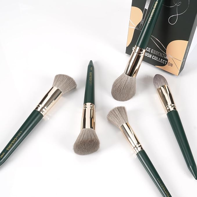 5-Piece Face Makeup Brush Set in Dark Blue – Precision Brushes for Flawless Application and Blending(5 Face Green)