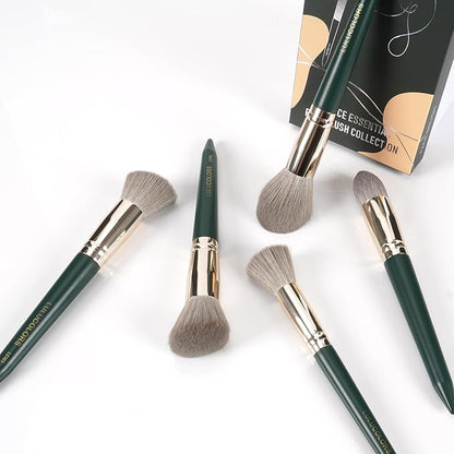 5-Piece Face Makeup Brush Set in Dark Blue – Precision Brushes for Flawless Application and Blending(5 Face Green)