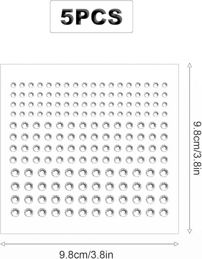 5 Sheets Face Gems, Rhinestone Stickers - 4 Size Self Adhesive Gems DIY Bling Jewel Crystal Craft Stickers for Nails Hair Face Eyes Body (White)