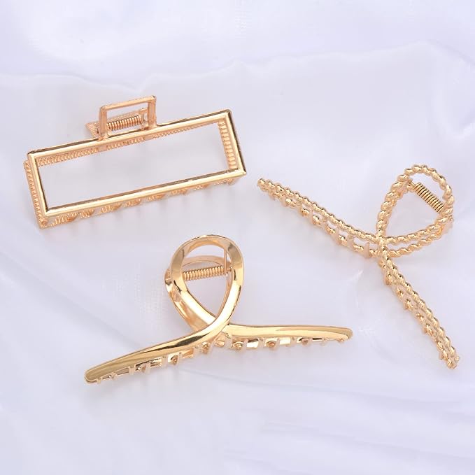 4 Pack Large Metal Hair Clips for Thin to Thick Curly Hair, 4.3 Inch Big Nonslip Gold Color Clamps, Perfect Fashion Jaw Claw Hair Styling Accessories for Women and Girls, Christmas Gifts