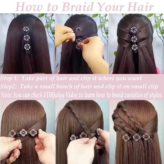 Sparkling Crystal Stone Braided Hair Clover Clips for Thick Thin Hair, Girls/Women Hair Accessories for Styling Sectioning, Large, 8 Pcs