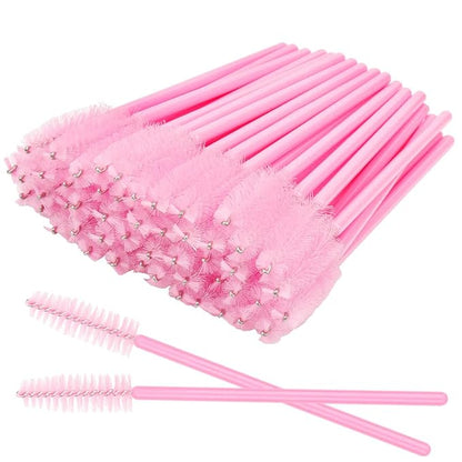 300 PCS Eyelash Extension Supplies Kit Disposable Micro Swab Brush Eyebrow Spoolies Lip Stick Brush Mascara Wand Applicator Makeup Brush Tool (Pink Sets)