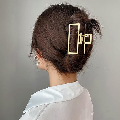 3 Pack Large Metal Gold Hair Claws for Women, Moon Cross Square Geometric Jaw Clips Barrettes for Thick Thin Hair, No Slip Claw Clip Clamp Grips Hair Accessories Hair Styling Gifts