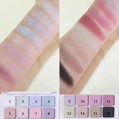 16Color Matte Shimmer Eyeshadow Palette, Blue Pink Purple Nude Red Green Black 16Color Series Eye Shadow Makeup, Warm Sparkly Eyeshadows Long Lasting Waterproof Naturing-Looking Women Girls Eye Shadow
