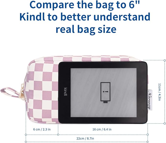 Narwey Checkered Makeup Bag Travel Cosmetic Bag Organizer Small Toiletry Bag Make Up Bags with Organized Pockets for Women (Dusty Rose Checkerboard, Large)