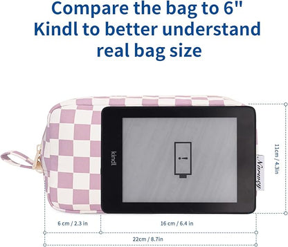 Narwey Checkered Makeup Bag Travel Cosmetic Bag Organizer Small Toiletry Bag Make Up Bags with Organized Pockets for Women (Dusty Rose Checkerboard, Large)