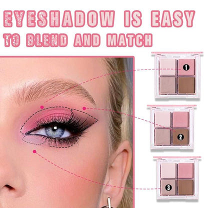 Eyeshadow Quads Blendable Glitter Matte Eyeshadow Palette, Nude Pink Nude Brown Coffee Shinmmer Sparkly Four Eyeshadow Palette Makeup, Everyday Nature Long-Lasting Waterproof Women Girls Eyeshadow 1#
