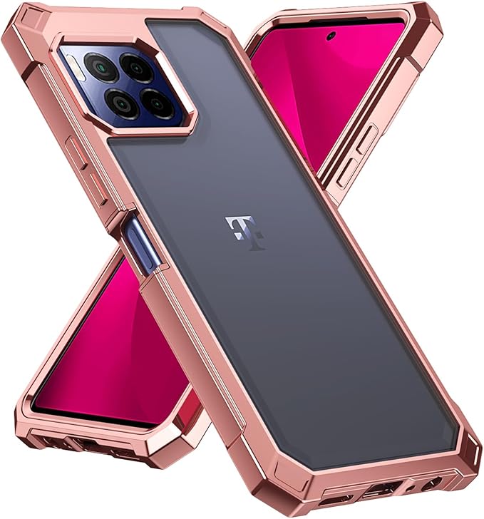 Ailiber for T-Mobile REVVL 7 Pro Case with Screen Protector, Dual Layer Shockproof Bumper, Clear Transparent [Anti Yellowing], Slim Scratch-Resistant Cover for Metro REVVL 7 Pro 5G-Rose Gold