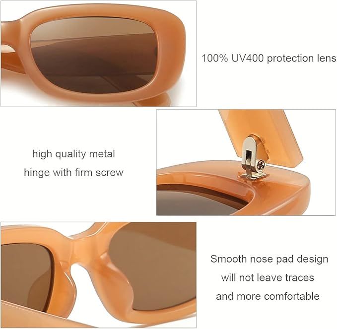 Dollger Rectangle Sunglasses for Women Men Trendy Retro Fashion Sunglasses UV 400 Protection Square Fram