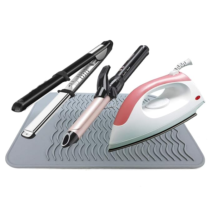 Heat Resistant Mat for Curling Irons, Hair Straightener, Flat Irons and Hair Styling Tools 9" x 6.5", Grey
