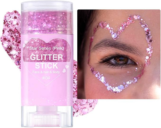 Mysense Pink Body Glitter Stick,Face Hair Glitter Makeup,Sparkling Mermaid Sequins Chunky Glitter Face Paint,Singer Concert Outfit Festival Rave Accessories for Women and Kids