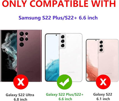 for Samsung Galaxy S22 Plus Case Galaxy S22+ Case with Kickstand Case 3-Layer Military Grade Protective Case Cover Silicone Rugged Shockproof for Galaxy S22 Plus S22+ Phone Case Cyan+Rose Red