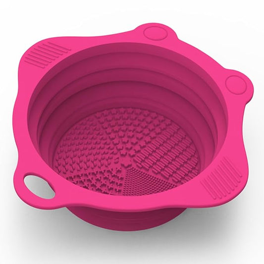 Foldable Silicone Makeup Brush Cleaner Pad Bowl, YalsFTY Portable Mat Scrubber Cleaning Tool for Makeup Brushes (Rose)