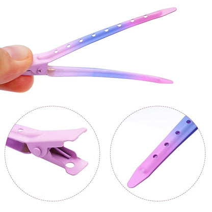 24 Packs Duck Bill Clips, Bantoye 3.35 Inches Rustproof Metal Alligator Curl Clips with Holes for Hair Styling, Hair Coloring, Matte Gradient Pink