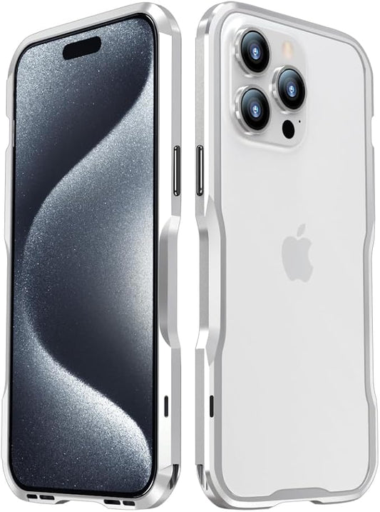 HENGHUI Aluminum Bumpers for iPhone 15 Pro Max Bumper Case with Strap Hole Metal Frame Bumper Cover Shock Absorbent Slim Cool Design (Silver)