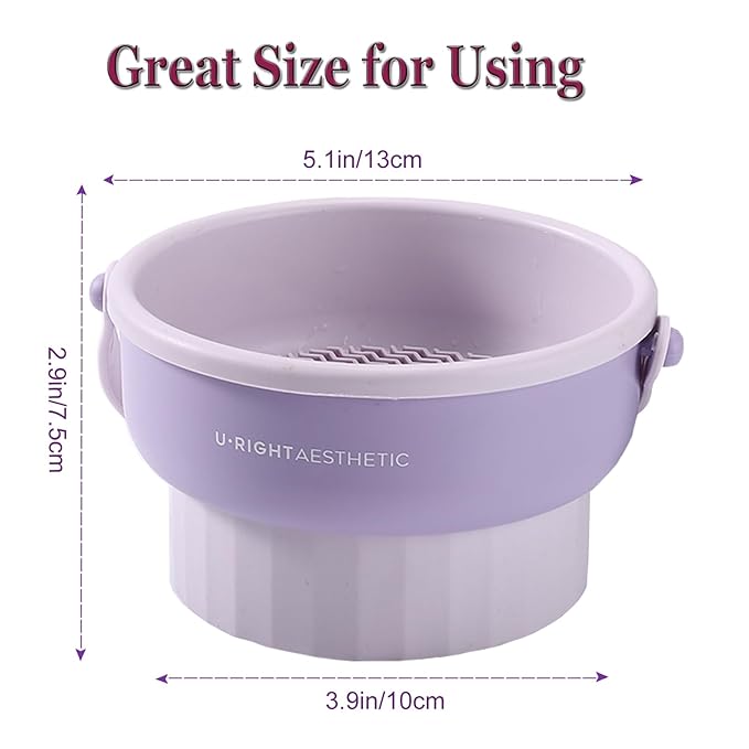3 in 1 Brush Cleaning Mat with Brush Drying Holder, Silicone Makeup Brush Cleaner Mat Make Up Brush Cleaning Bowl Cosmetic Brush Washing Tool for Makeup Brush, Sponge, Powder Puff (Purple)