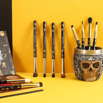 Docolor 10Pcs Eye Makeup Brushes Skull Printed Eyeshadow Makeup Brush Set and Green Eyeshadow Palette 9 Colors Gemstone Shadow Palette Highly Pigmented Mattes Shimmers Long-Lasting Makeup Palette