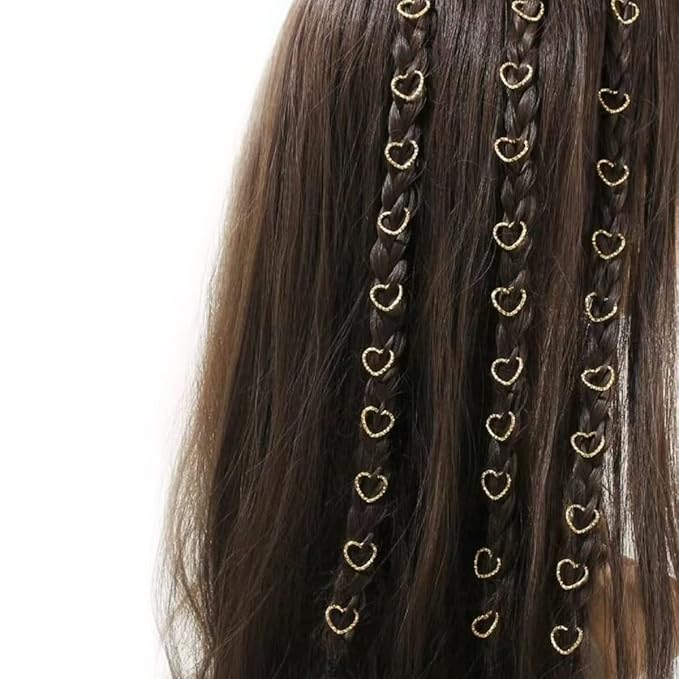 100PCS Hair Braid Rings Clips Gold Star and Gold Love Shape Hair Jewelry Ring for Braids Locs Hair Cute Braid Accessories(Gold)