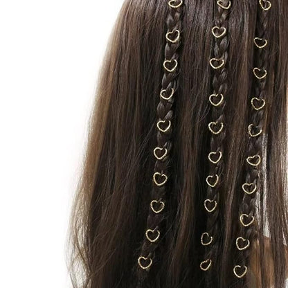 100PCS Hair Braid Rings Clips Gold Star and Gold Love Shape Hair Jewelry Ring for Braids Locs Hair Cute Braid Accessories(Gold)