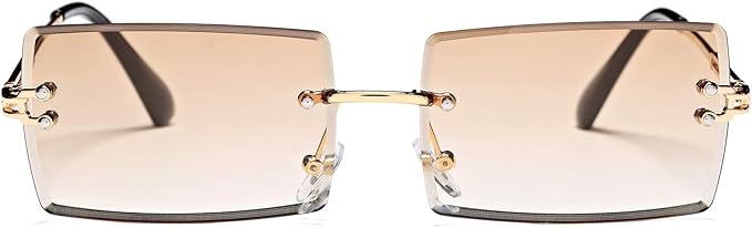 Rectangle Sunglasses for Men/Women Small Rimless Square Shade Eyewear