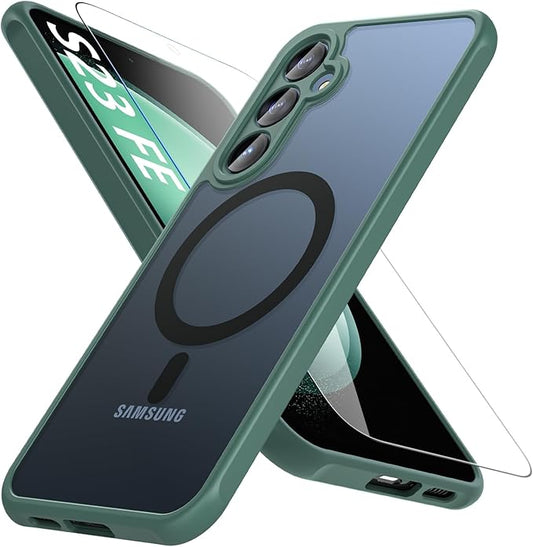 For Samsung Galaxy S23 FE Case 6.4'',Magnetic Galaxy S23 FE Case for Magsafe with Screen Protector [Military-Grade Protection] Shockproof Phone Case Samsung S23 FE Slim Protective Case S23 FE 5G,Green
