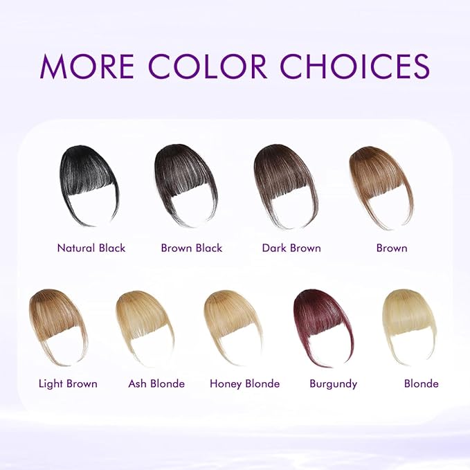 100% Real Human Hair Extensions Wispy Clip in Burgundy Fake Bangs Hair Clip on for women Fringe with Temples Hairpieces Faux Bangs for Daily Wear