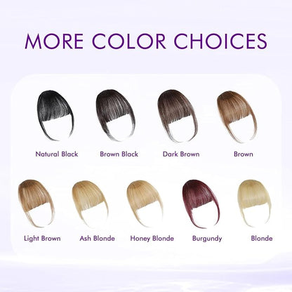 100% Real Human Hair Extensions Wispy Clip in Burgundy Fake Bangs Hair Clip on for women Fringe with Temples Hairpieces Faux Bangs for Daily Wear