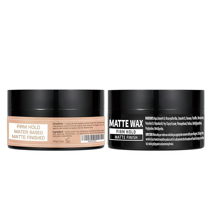 Hair Matte Wax for Men Firm & Strong Hold Matte Finish- Premium Water Based All Day Hold Hair Styling Clay- Hair Pomade Mens Styling Clay with Matte Shine- Mens Hair Styling Products Flake-Free(2PCS)