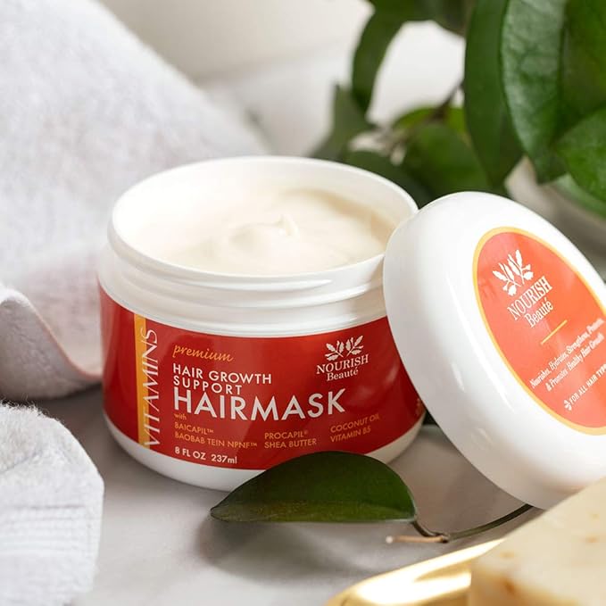Nourish Beaute Premium Hair Mask for Hair Loss and Deep Conditioning to Promote Hydration and Regrowth on Dry Damaged Hair for Men and Women, 8 Ounces