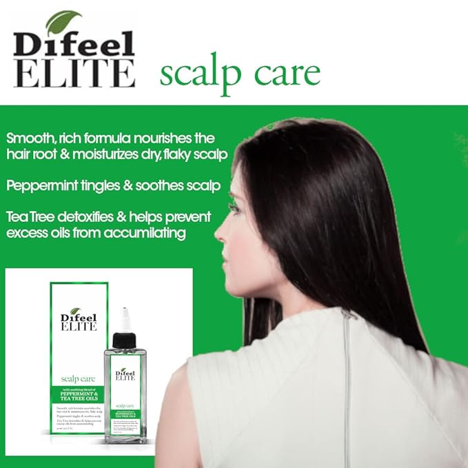 Difeel Elite Scalp Care with Peppermint & Tea Tree Oil Hair Scalp Treatment for Dry, Flaky Scalp 3 oz. - Tea Tree Hair and Scalp Treatment with Peppermint