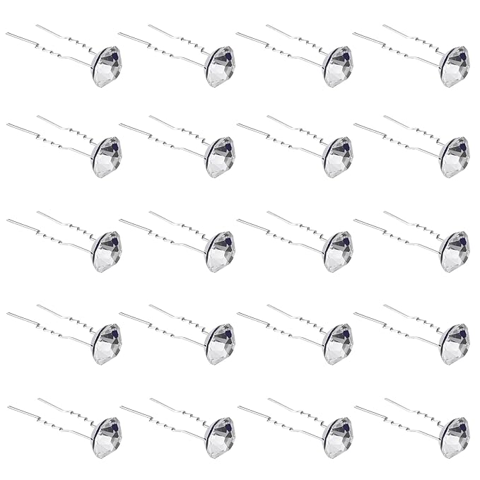 20 Pack (Transparent) Rhinestone Hair Pins Crystal Hair Clips for Bridal Wedding Women Hair Jewelry Accessories, with Clear Container