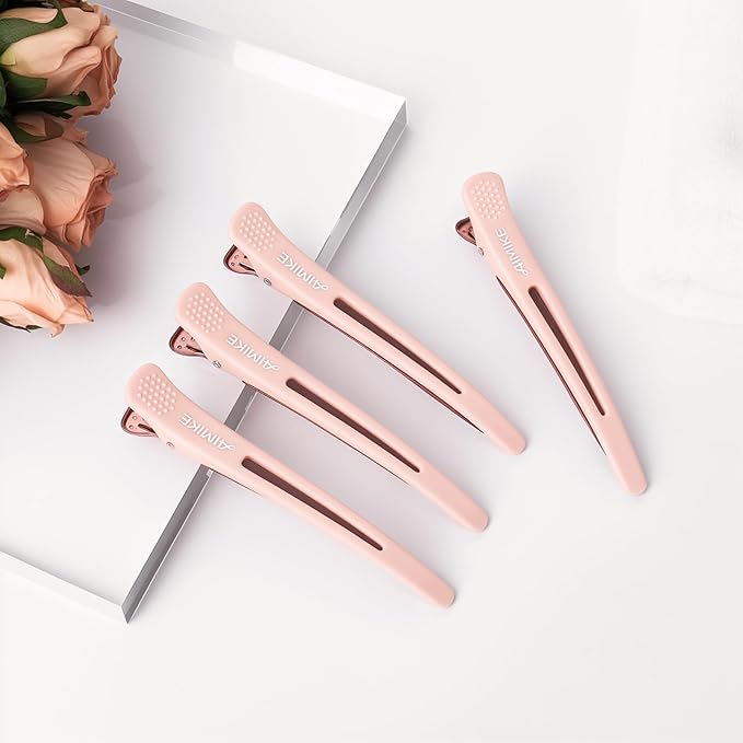 AIMIKE 4pcs Hair Clips for Styling Sectioning, No Crease Duck Billed Hair Clips with Silicone Band, Hair Styling Clips, Salon and Home Hair Cutting Clips for Hairdresser